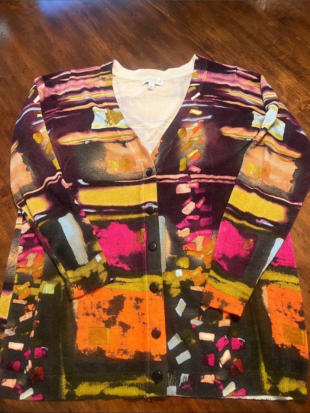 Colorful Abstract V-Neck Button Cardigan Sweater - Multicolor M